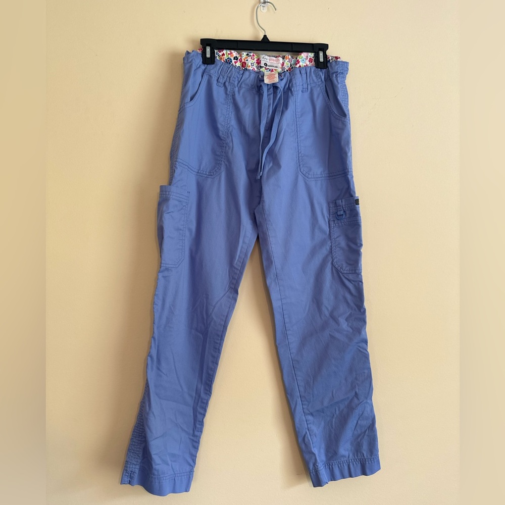 Women’s Koi stretch scrub pants, Cecil blue. Size Large regular.